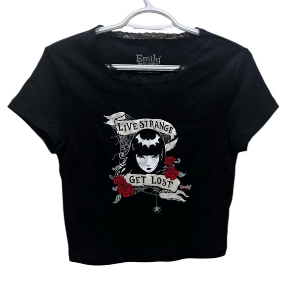 Dolls Kill Y2K grunge punk emo lace black graphic cropped top size: M - Picture 1 of 7